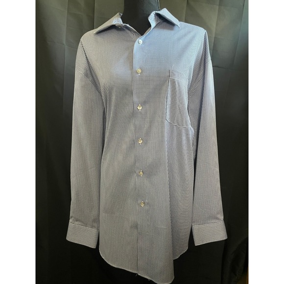 VAN HEUSEN Mens XL Wrinkle-Free‎ Stretch Shirt Blue Check Business Casual - Picture 2 of 3